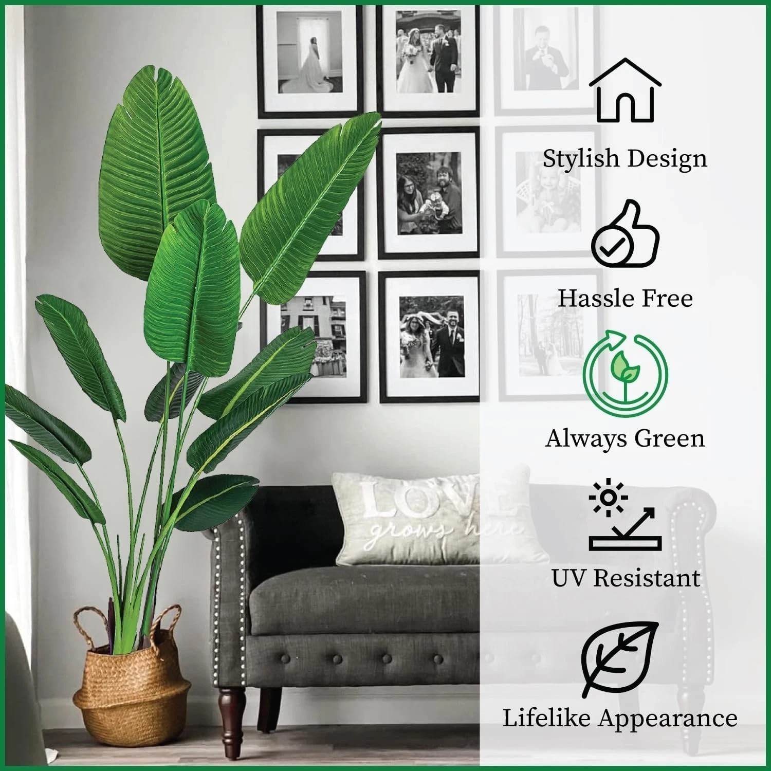 One 5 Foot Artificial Silk Bird of Paradise Palm Tree Potted Plant by Bagari