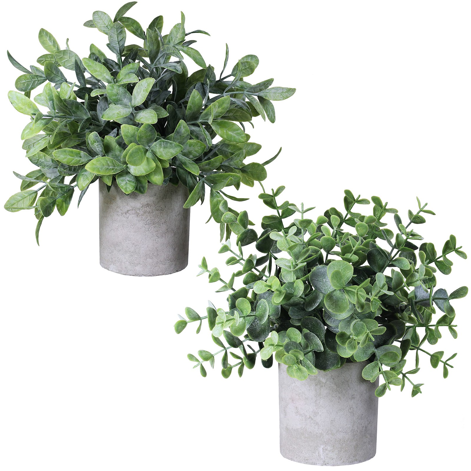 Set of 2 Faux Mini Potted Plants Artificial Eucalyptus Boxwood Plants in Pots…