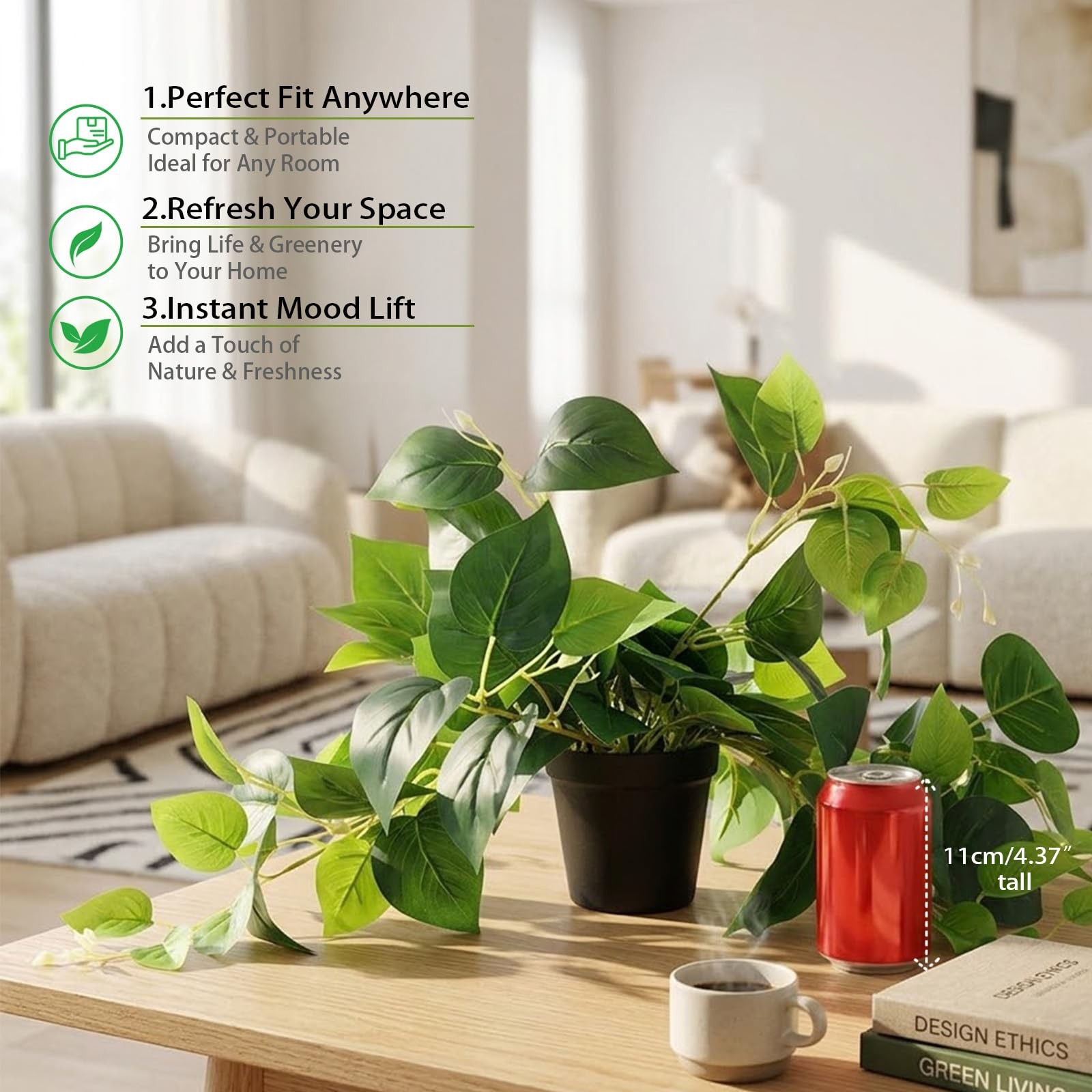 Best Tiita 2 Pack Fake Plants Artificial Scindapsus Aureus in Pots, Realistic