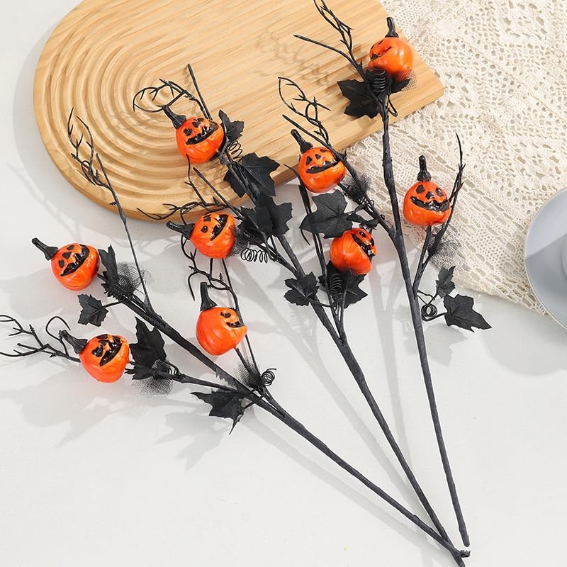 Halloween Decorations, Artificial Pumpkin Black Maple Leaf Floral Stems