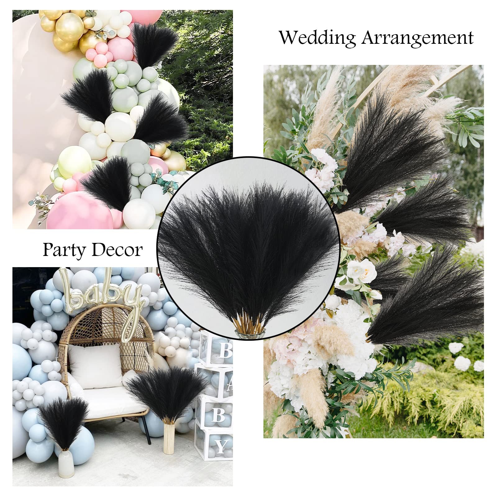 Faux Black Pampas Grass 21.6 Inch Short Artificial Pompous Branches 50 PCS