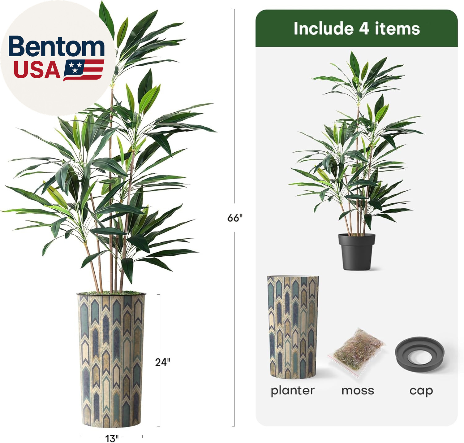 Artificial Tree in Modern Polygon Pattern Effect Planter, Fake Dracaena Tree Sil