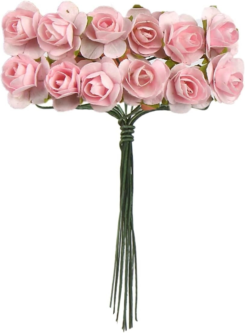 120 pcs Mini Paper Flowers,Mulberry Paper 1/2″ Artificial Rose Flower with St…