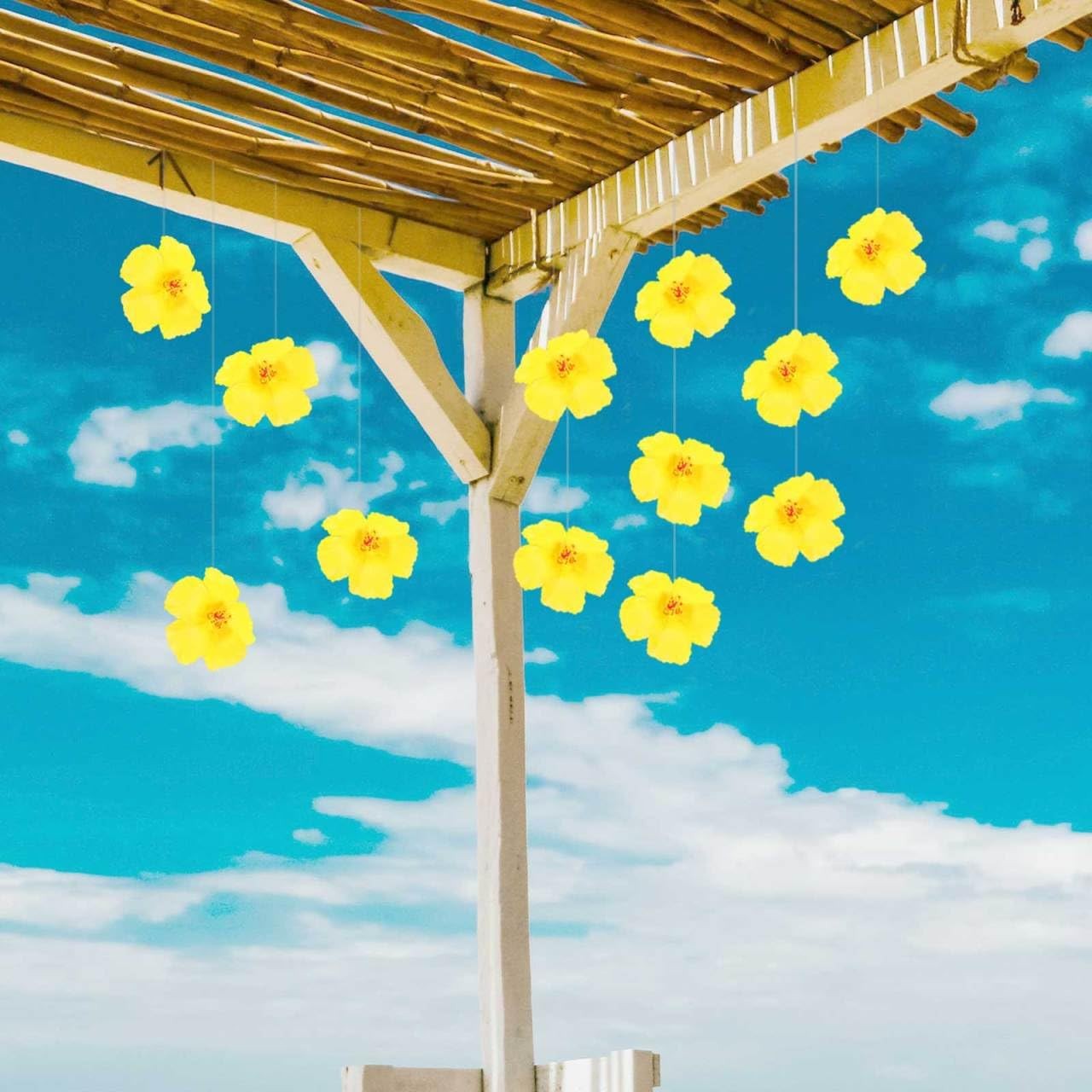 10Pcs Artificial Hibiscus Flowers Yellow Eva Tropical Faux Floral Heads for H…