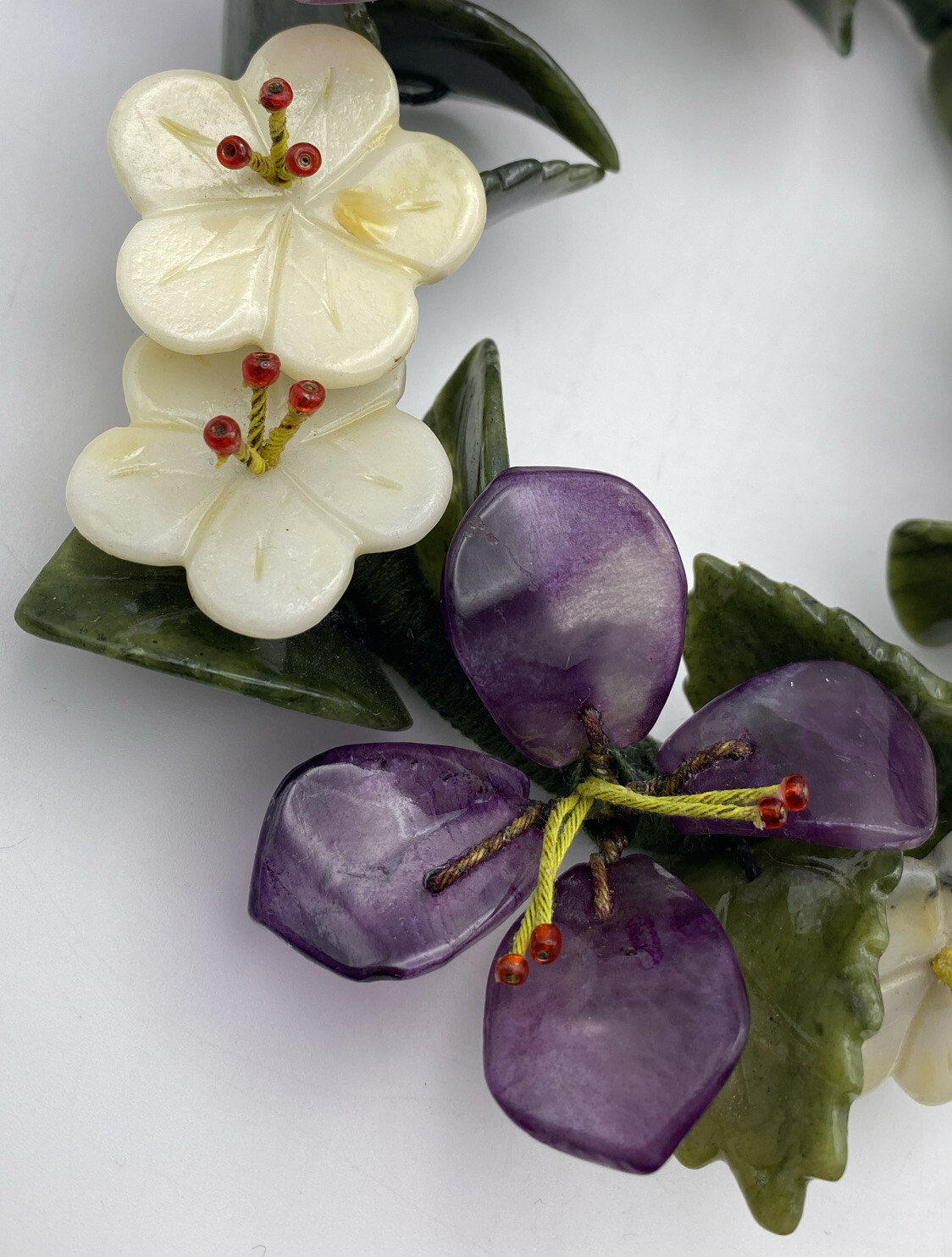 Asian Style Carved Semi Precious Stones Floral Candle Ring Wreath