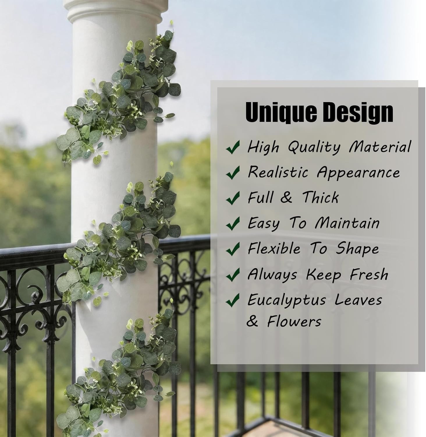 2 Pack Artificial Eucalyptus Garland, Artificial Greenery Fake Eucalyptus Leaves