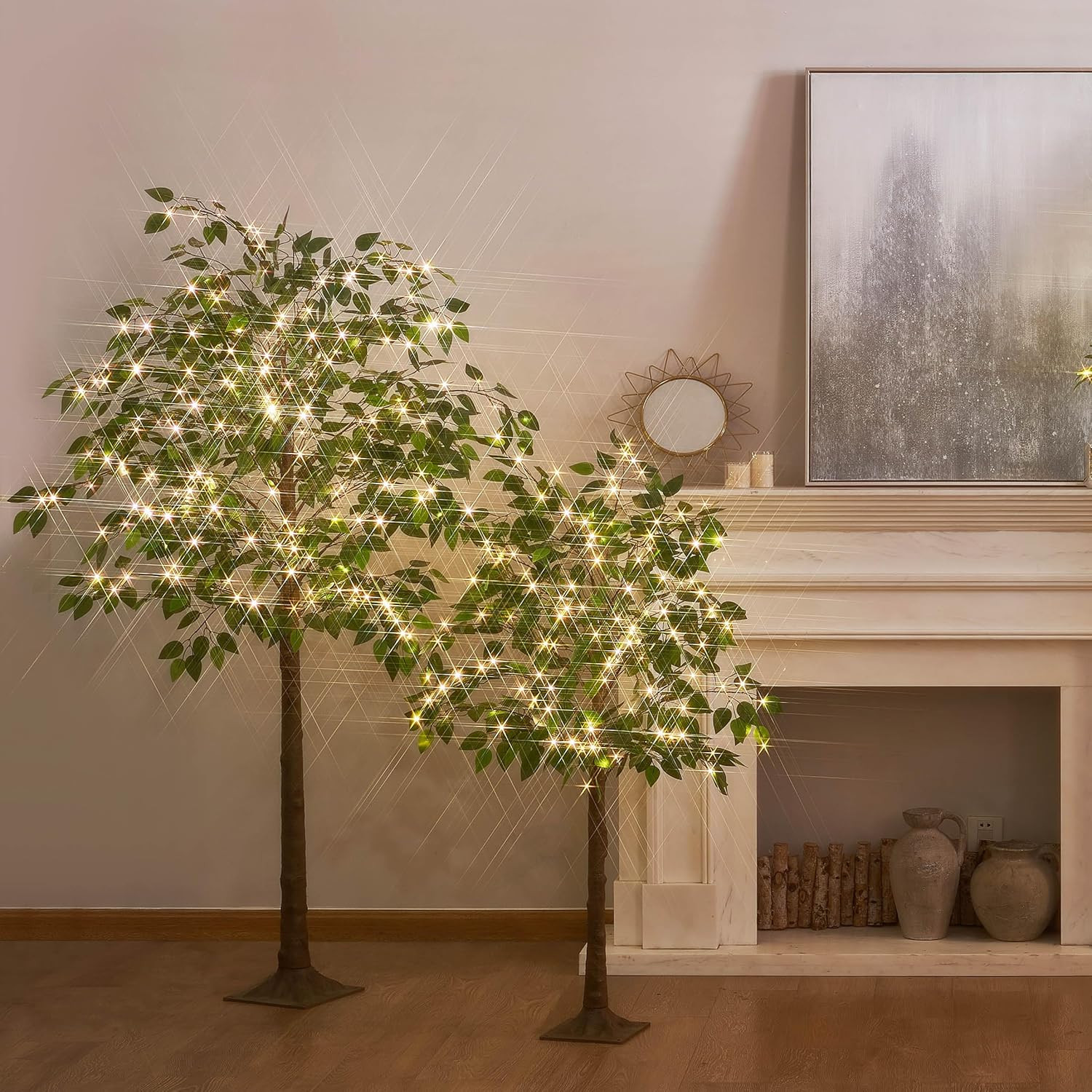 Artificial Ficus Silk Tree Lights 6FT 264 LED Fairy Lights, Faux Plant Tree with
