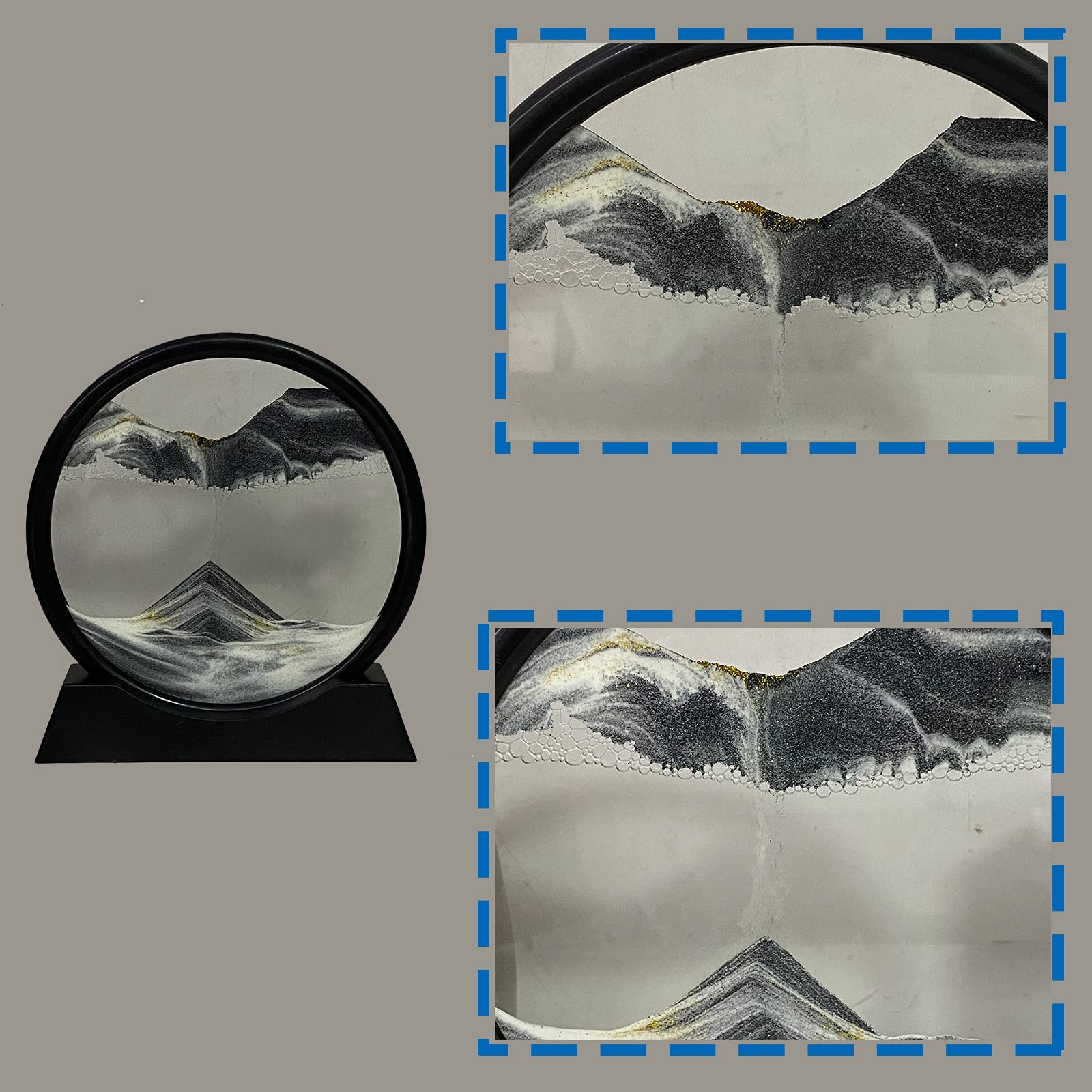 Moving Sand Art Picture Decor, 3D Deep Sea Sandscape 7 inches, Black