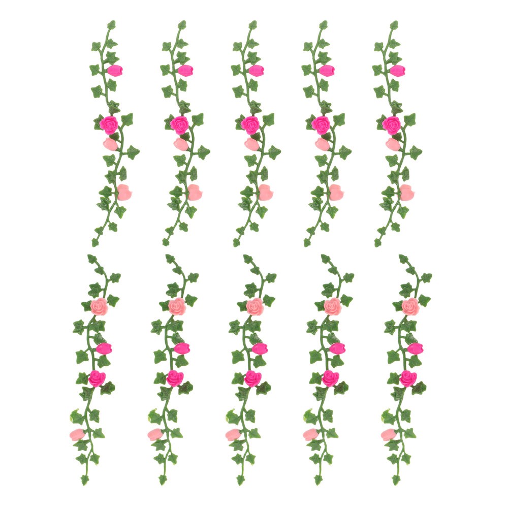 10Pcs Reusable Dollhouse Green Rose Vines with Realistic Mini Climbing Flowers