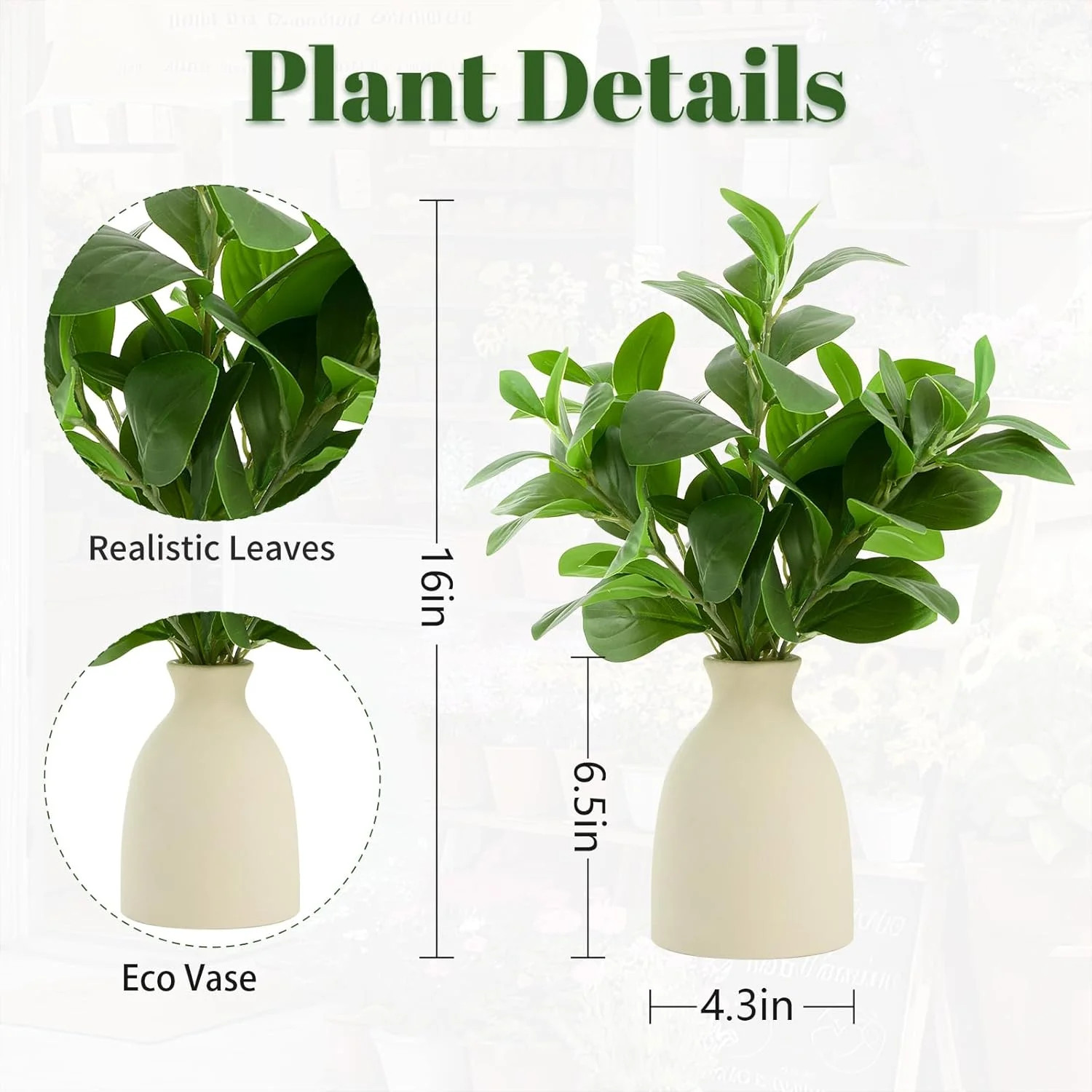 16″ Artificial Eucalyptus Stems Potted Plant Indoor Fake Plants – Realistic Gree