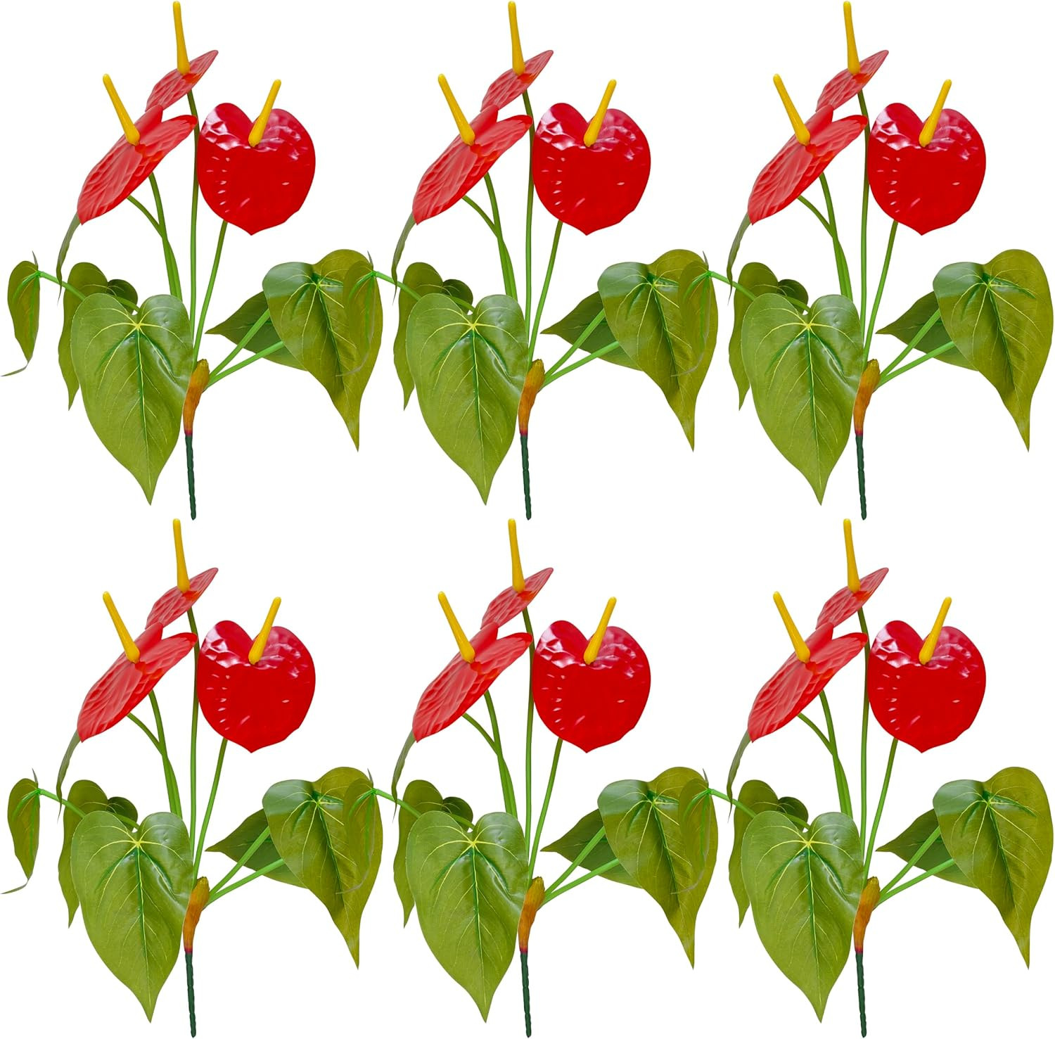 6 Pcs 16” Red Anthurium Artificial Flowers for Home & Garden Decor