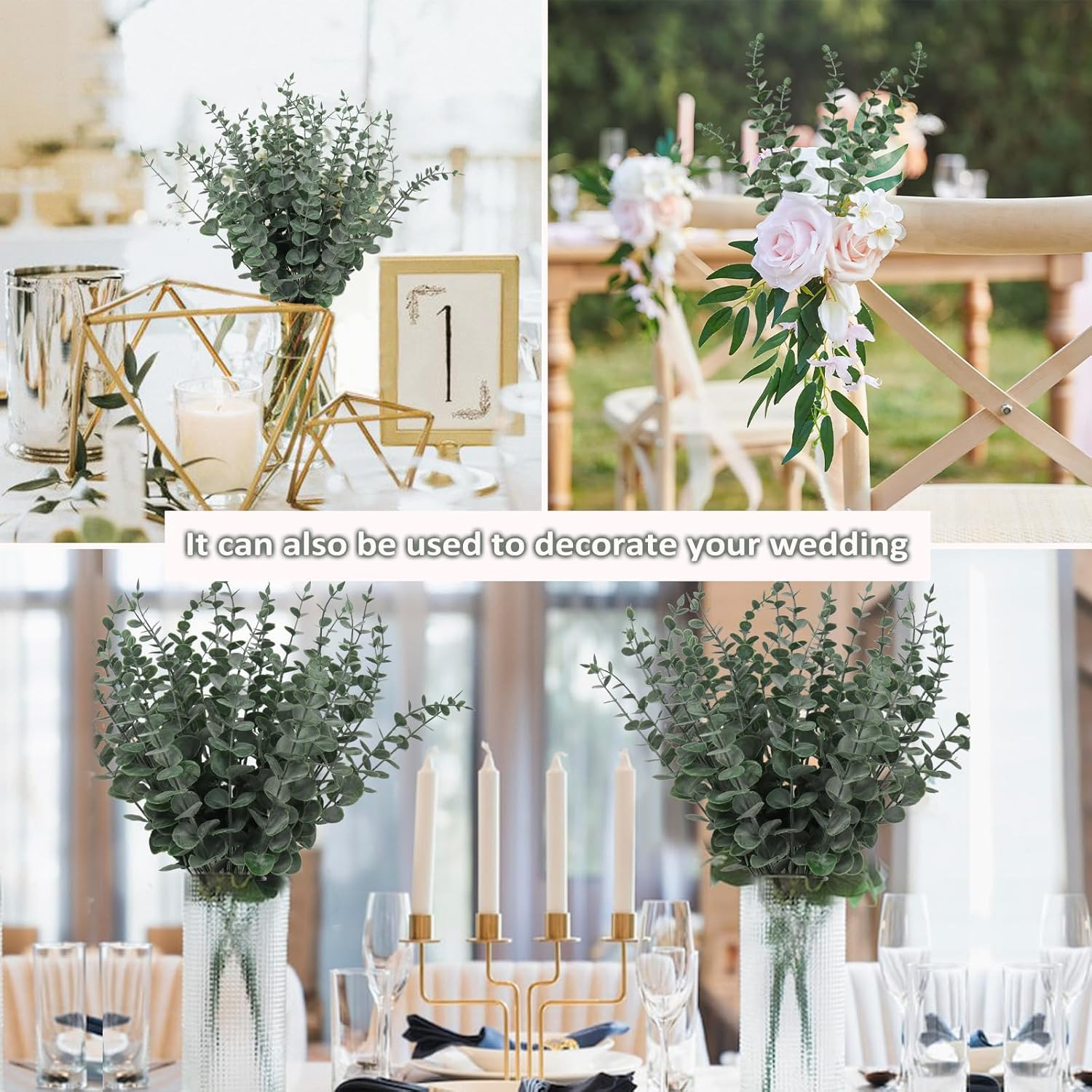 36PCS Eucalyptus Leaves Stems 15Inch Artificial Green Leaf Branches Plant Bundle