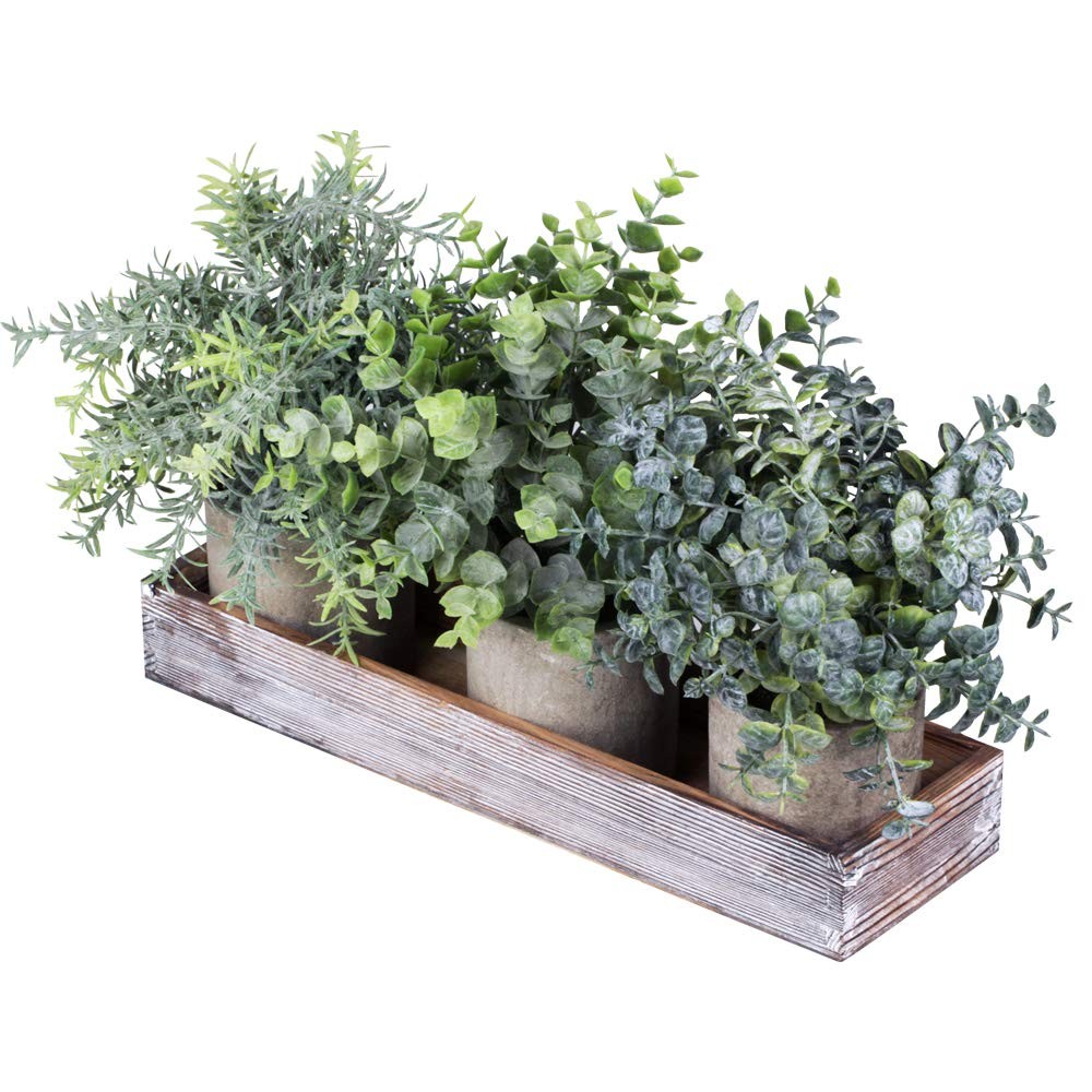 Set of 3 Mini Potted Artificial Eucalyptus Plants Faux Rosemary Plant Assortm…