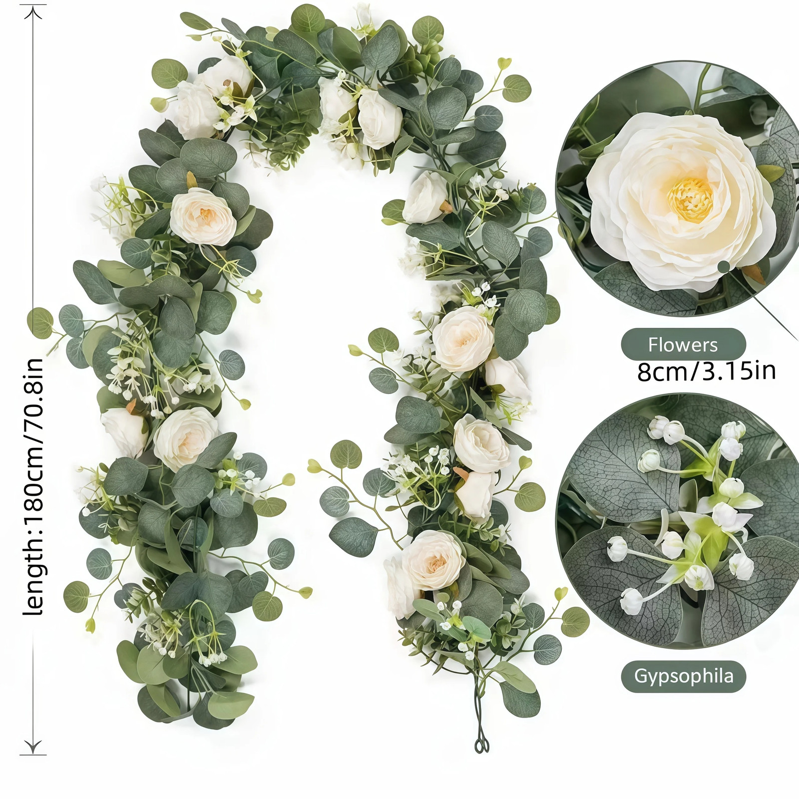 1/2pcs 5.9ft Artificial Eucalyptus Vine Fake Roses Flowers Indoor Outdoor Decor