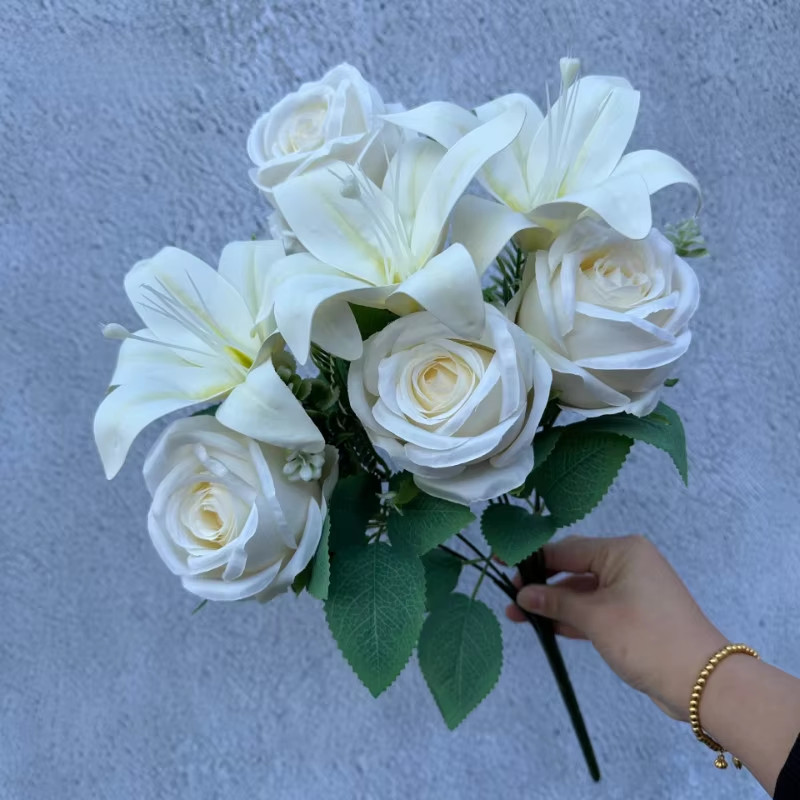 Mix Artificial Roses Lilies Pretty Display For Vase Wedding Table Top Decor HOT