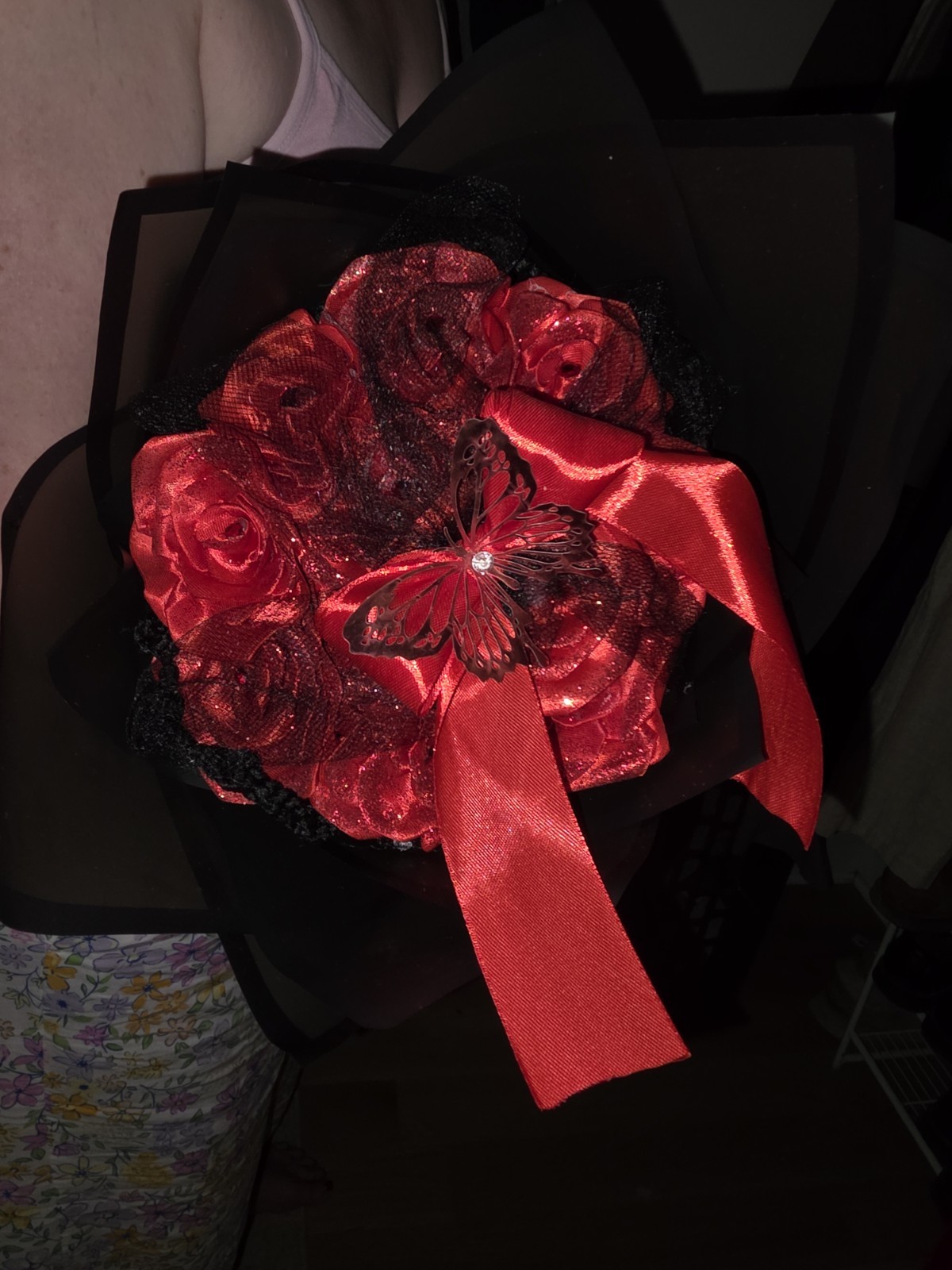 Red And Black Eternal Rose bouquet , Ramo Buchon De Rojo Y Negro Flores Rosas