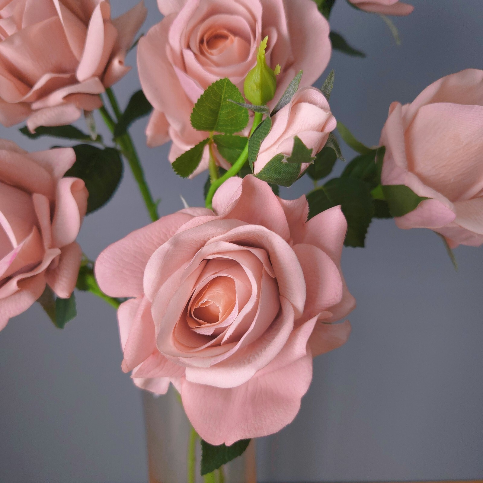 10pcs Artificial 3-Head Dark pink rose Each Stem Features 2Full Blooms and 1bud