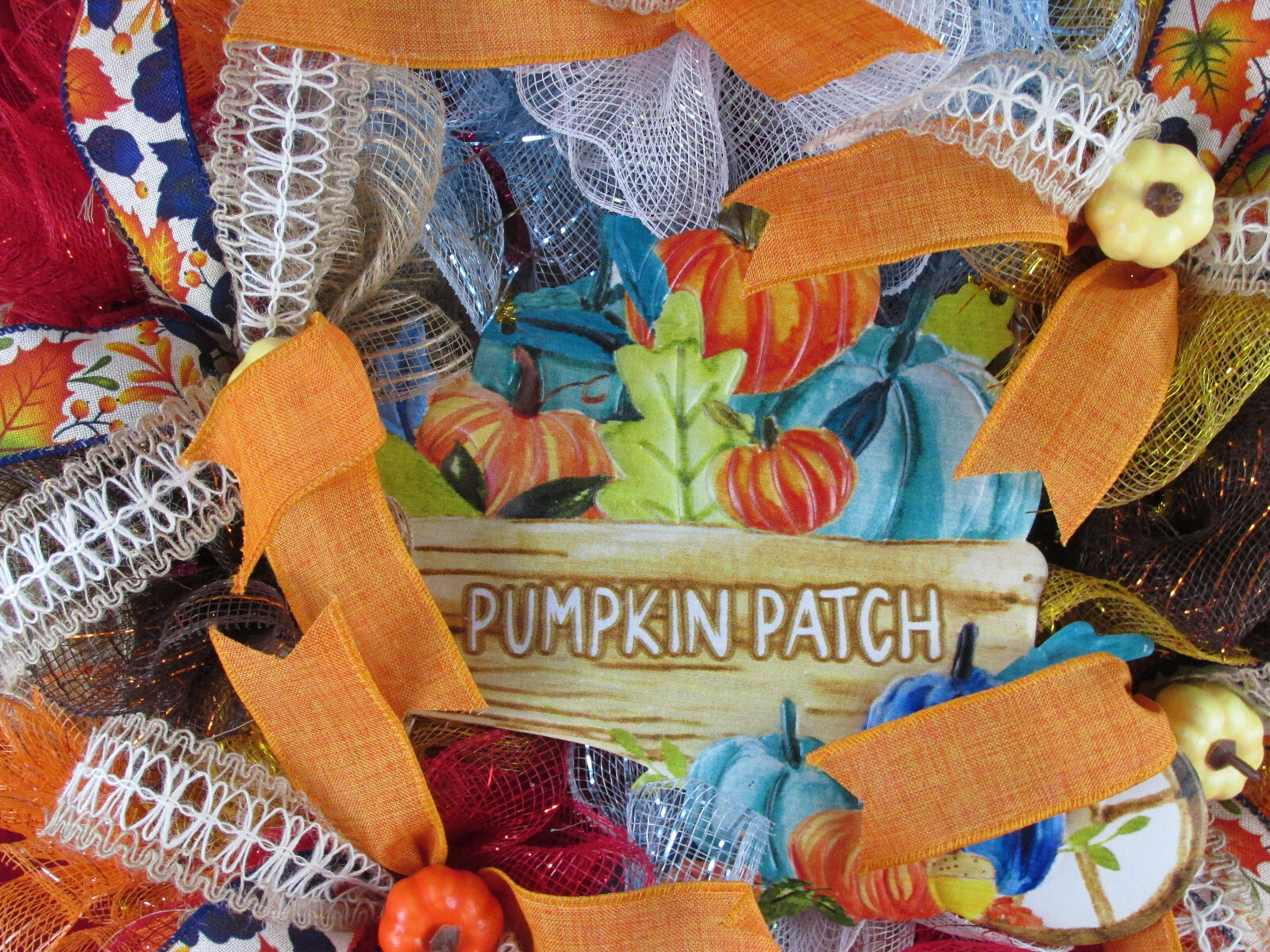 Fall Pumpkin Patch Deco Mesh Ribbon Wreath