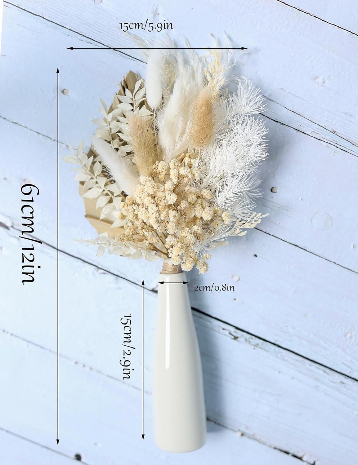 Dried Flowers W/ Ceramic Vase,Dried Pampas Grass Bouquet Dried Flowers Boho Home