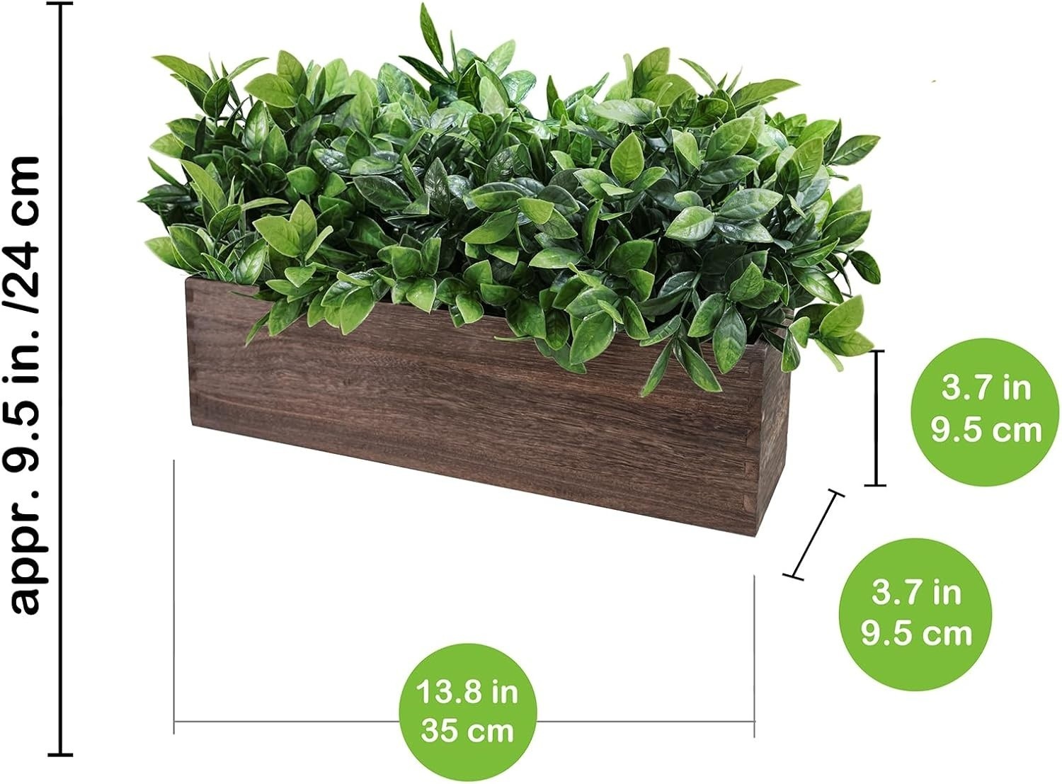 Winlyn 14″ Artificial Boxwood Plants in Rectangular Wood Planter Farmhouse Green
