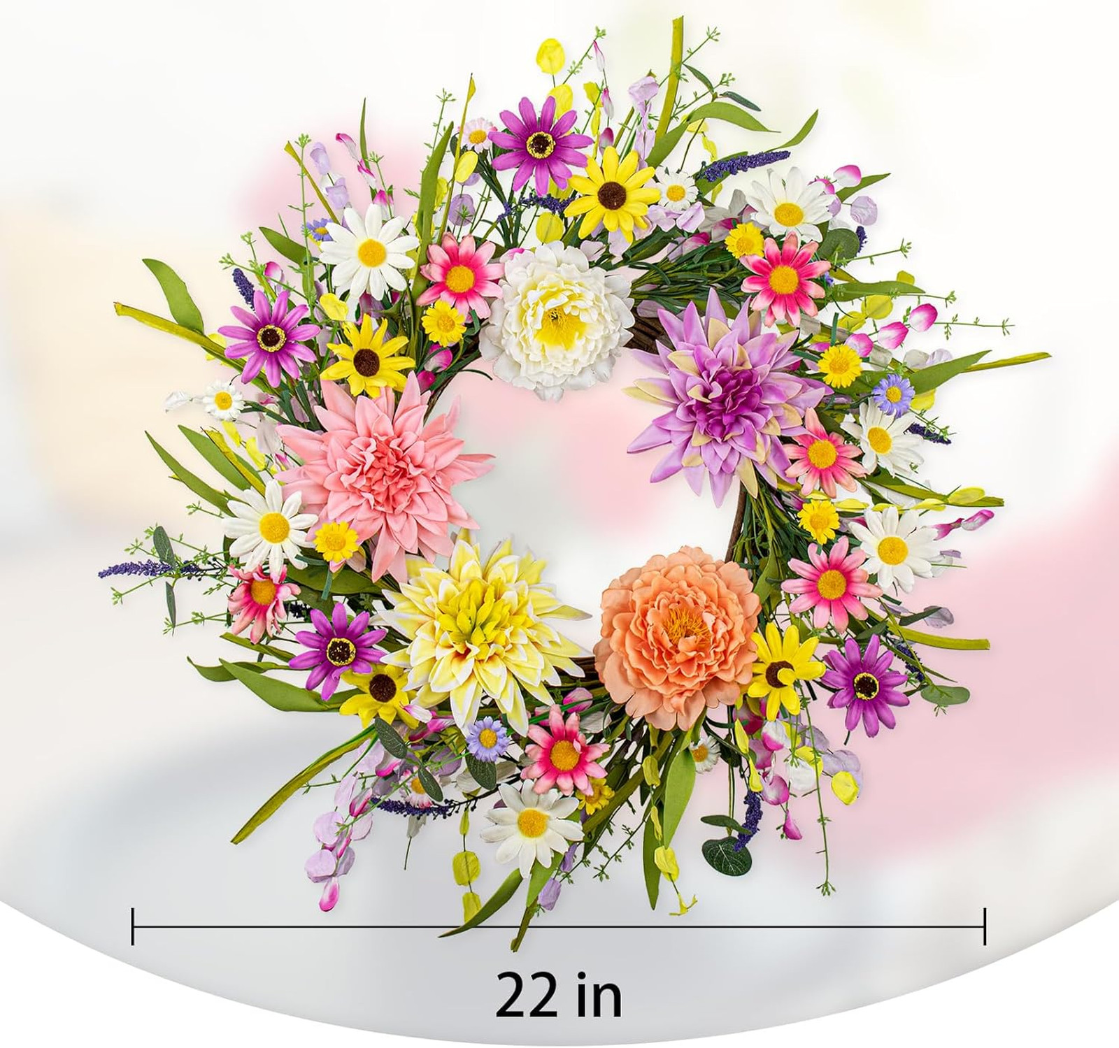 Artificial Spring Wreath 22 Inch Floral Wreath Front Door Decor for Indoor