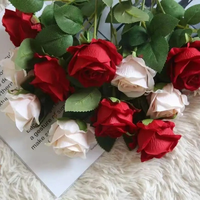Artificial Rose Flowers Realistic Faux Rose Stems Wedding Home Party Decor 20PC