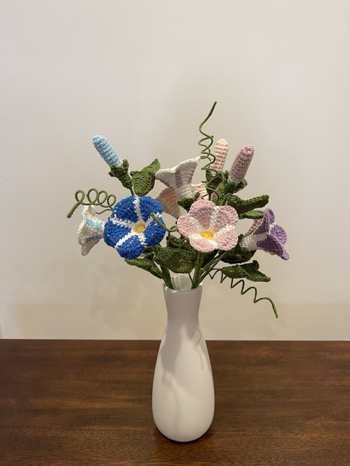 Handmade Crochet Morning Glory Bouquet 16″—Unique Home Décor Gift