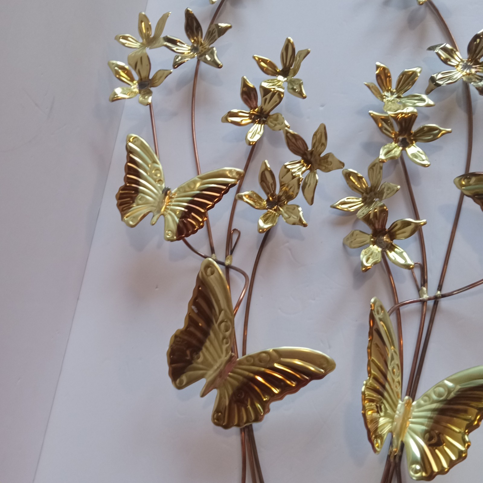 Metal Butterfly Sculptures Wall Hangings Flower Floral Vintage Decor 80s 90s set