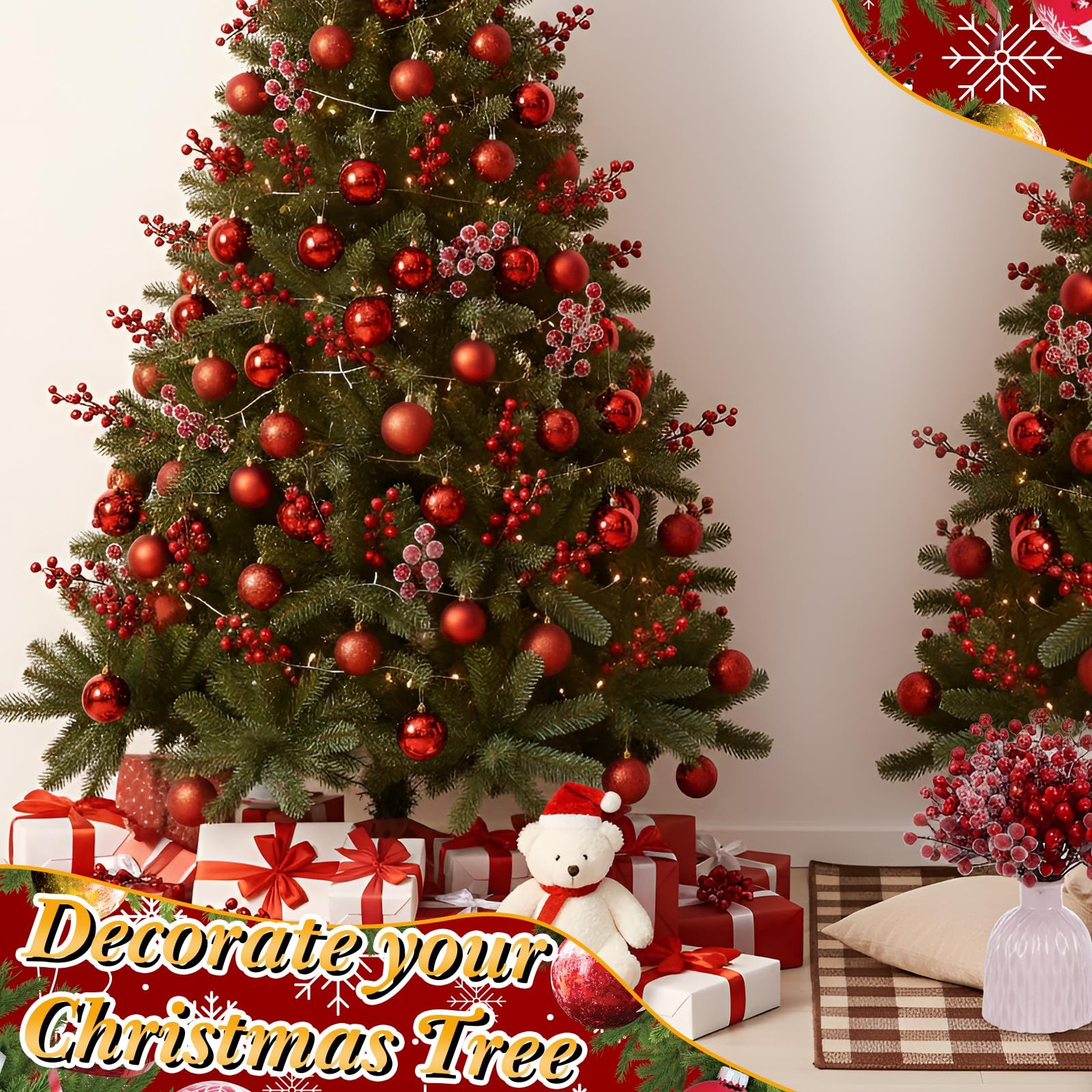 40 Pcs 9.8 Inch Red Valentine’s Day Artificial Holly Berry Picks Stems Set, 4…