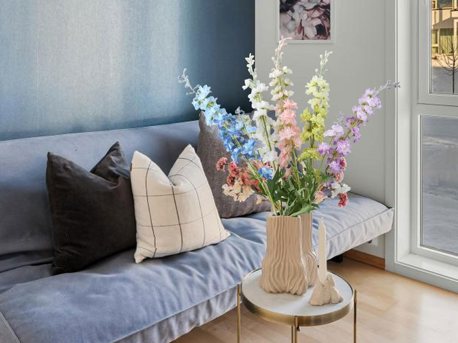 5Pcs Delphinium Artificial Flowers, 33″ Long Stem Silk Flower Tall Fake White