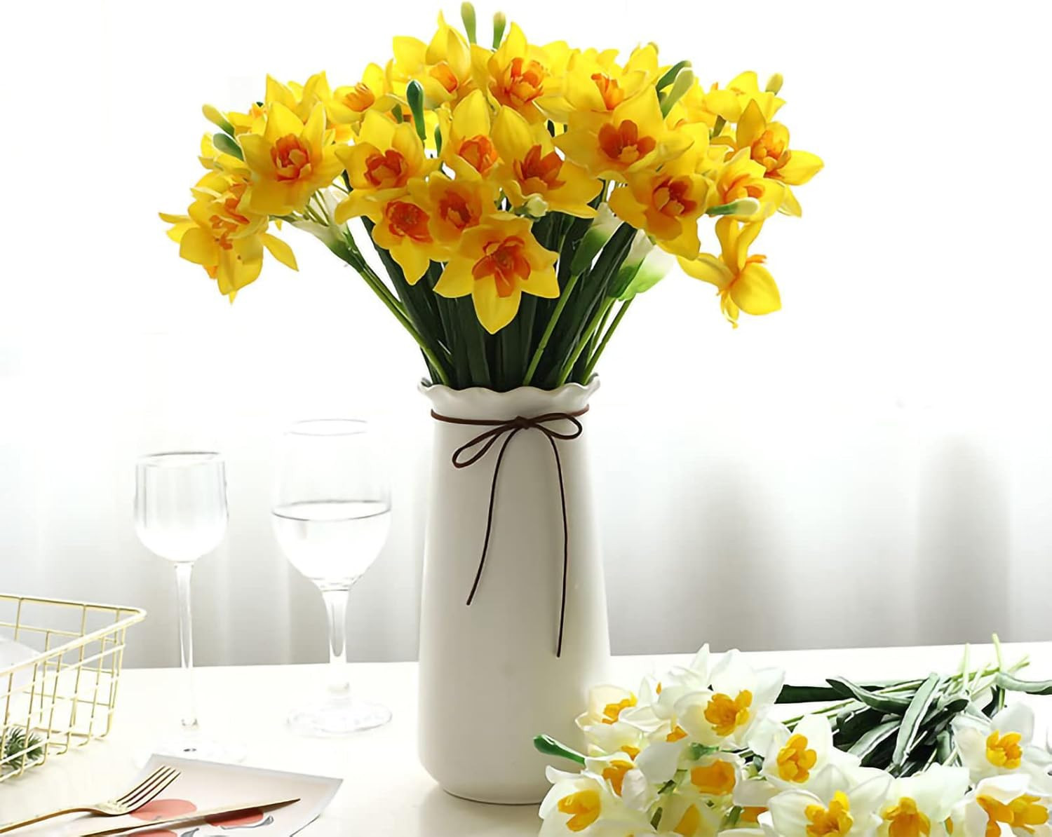 10 Pcs Artificial Daffodils Flowers Narcissus Faux Spring Flowers Fake Silk Daff