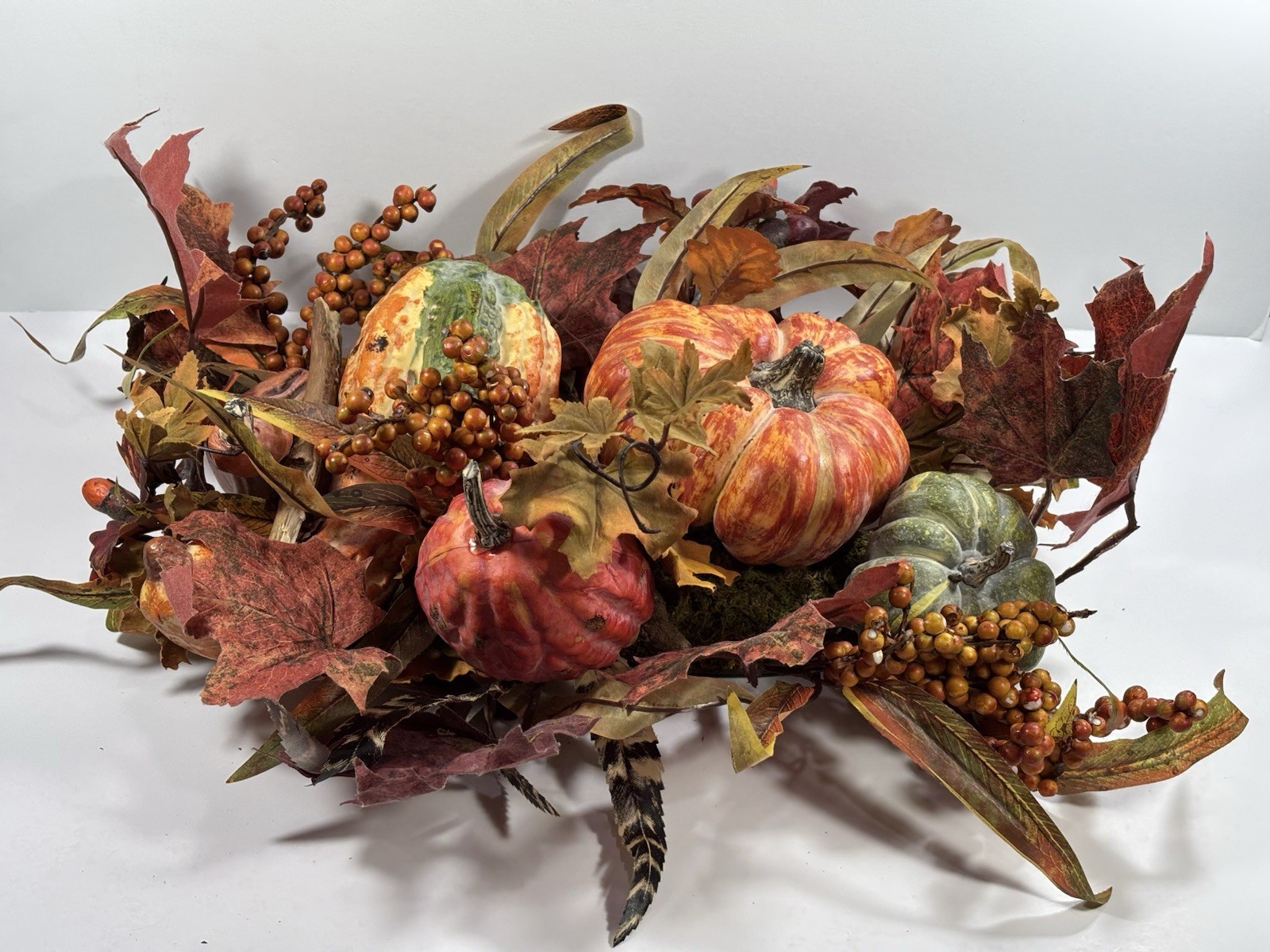 Thanksgiving/Fall Leaves Gourd Centerpiece w/ Twigs Oval Arrangement 19”