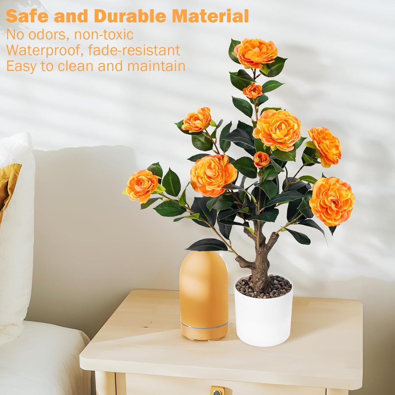 2FT Orange Artificial Camellia Tree – Perfect for Home & Office Decor