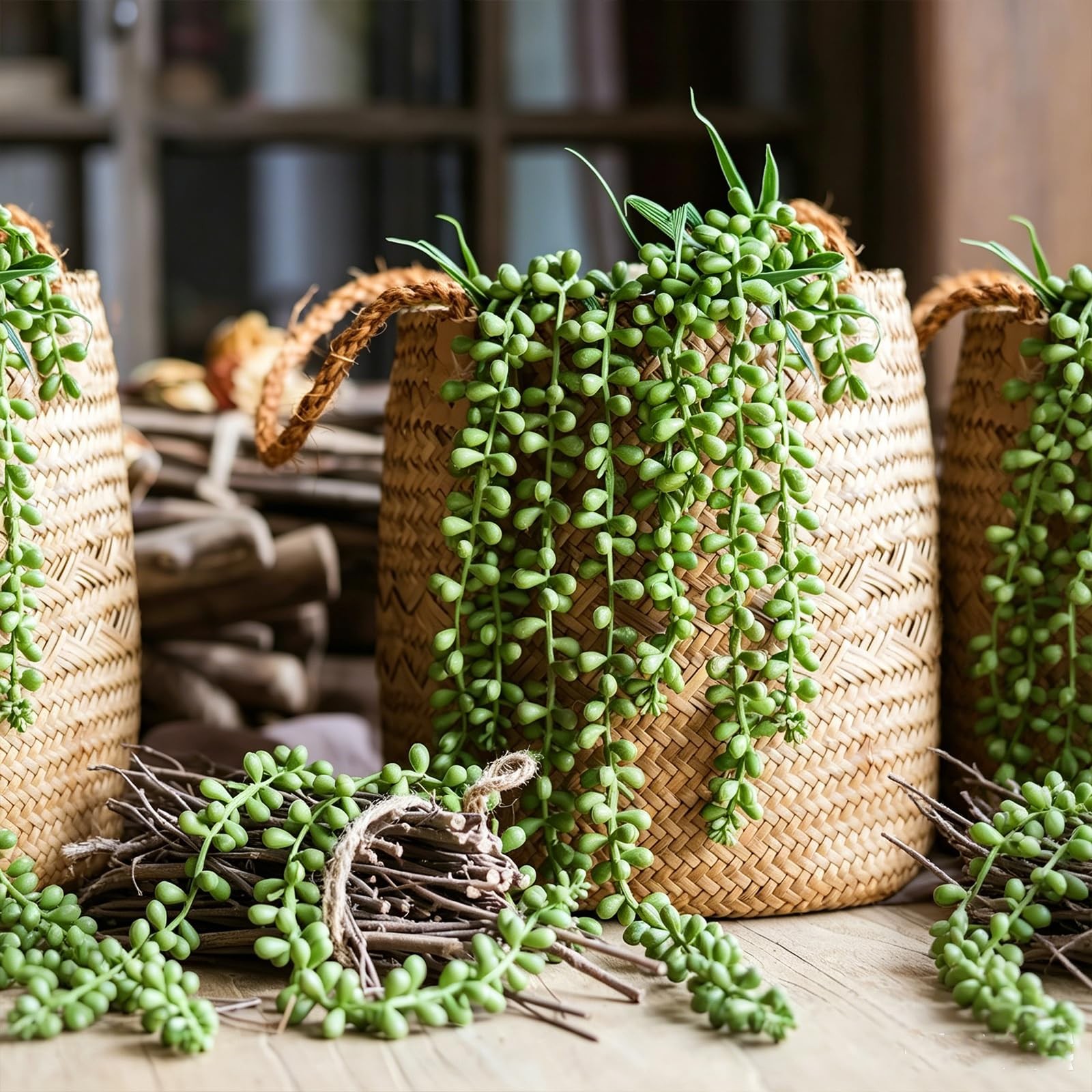 4 Pcs String of Pearls Plant Artificial Hanging Succulents Plants Draping Gre…
