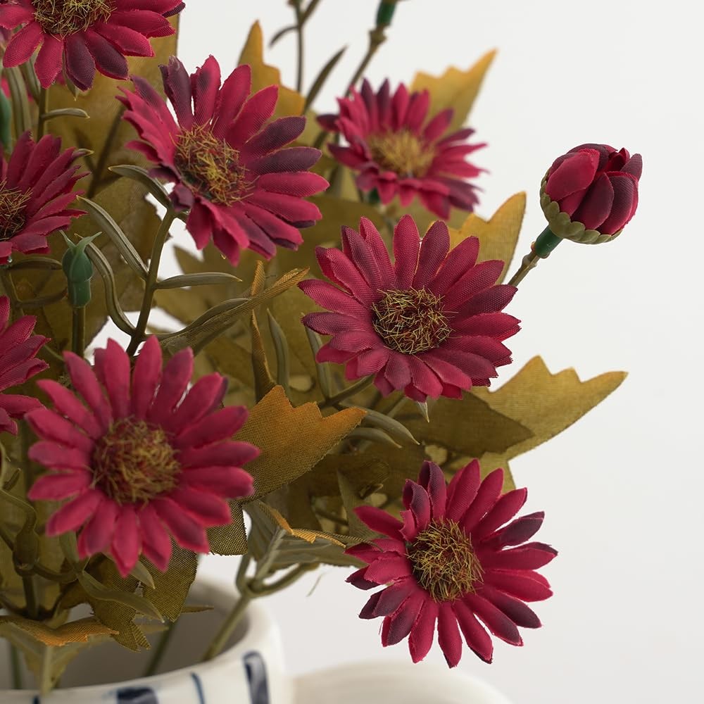 5 PCS Rose Red Artificial Daisy Flowers Bouquets 100 Silk Flowers for Home