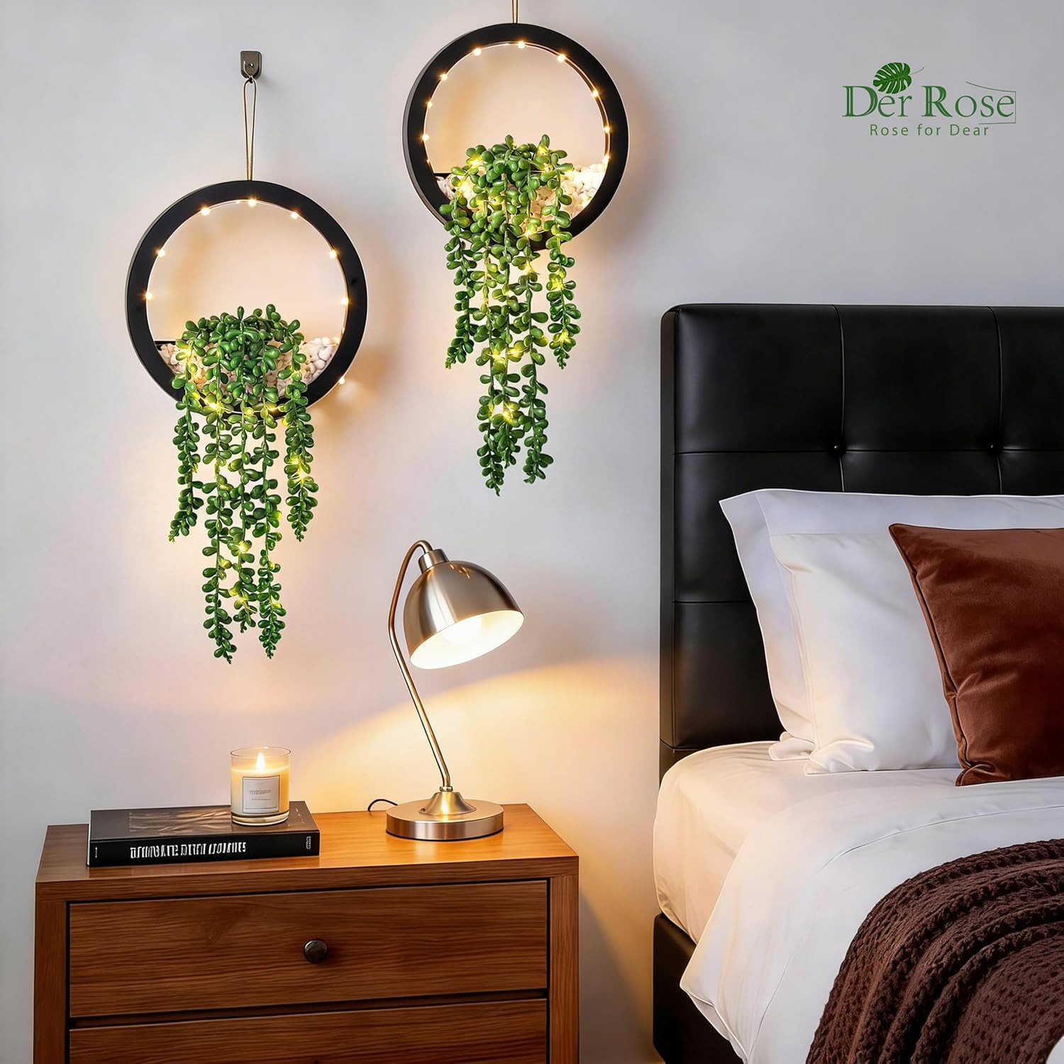 2 Pack Lighted Hanging Plants, Artificial String of Pearls Succulents with Warm