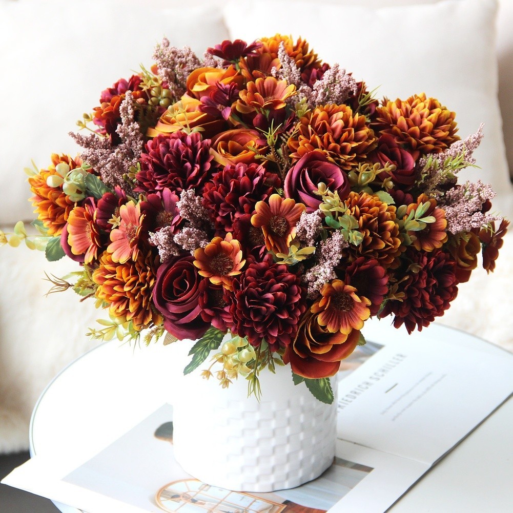 Persian Rose Silk Flower Bouquet 7 Stems for Wedding and Indoor Decoration