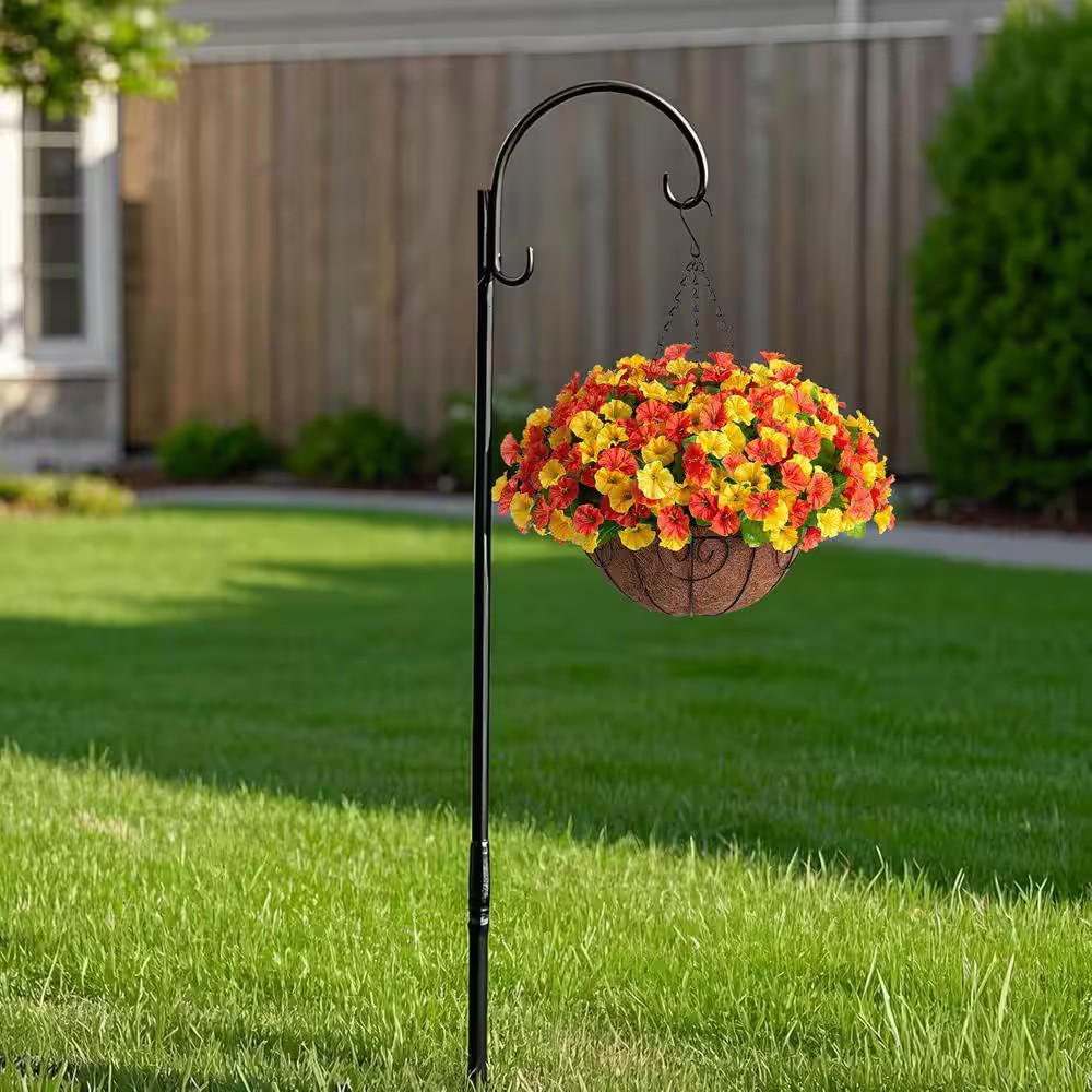 20.5 In. Orange Yellow Outdoor Artificial Silk Petunias Flower with Coconut Lini