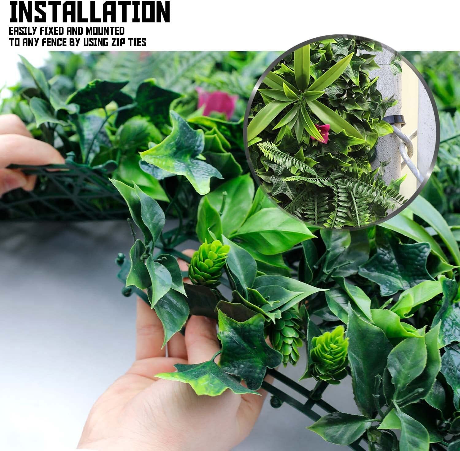 20″x20″ Artificial Faux #7 3D Mixed Panel Leaf Privacy Fence Screen Decor Hedge