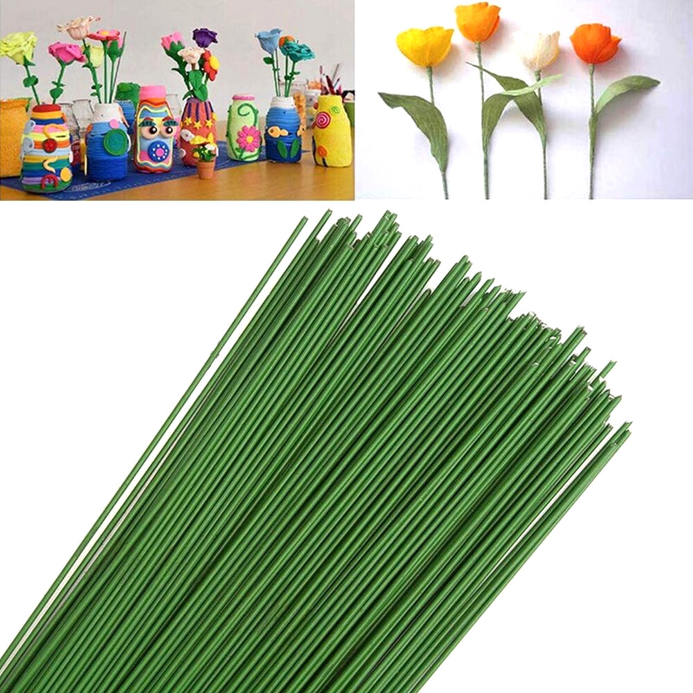 100pcs Plastic Floral Stem Artificial Flower Rod Plant Wire Green Florist Wires