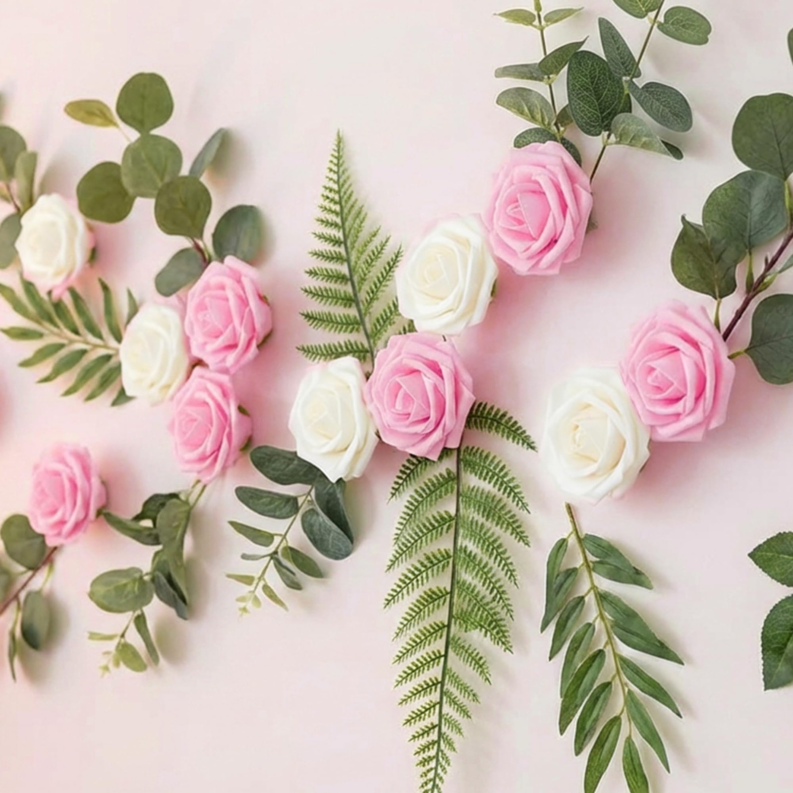 100 PCS Pink White Artificial Rose Flower Heads Foam Fake Roses Wedding DIY