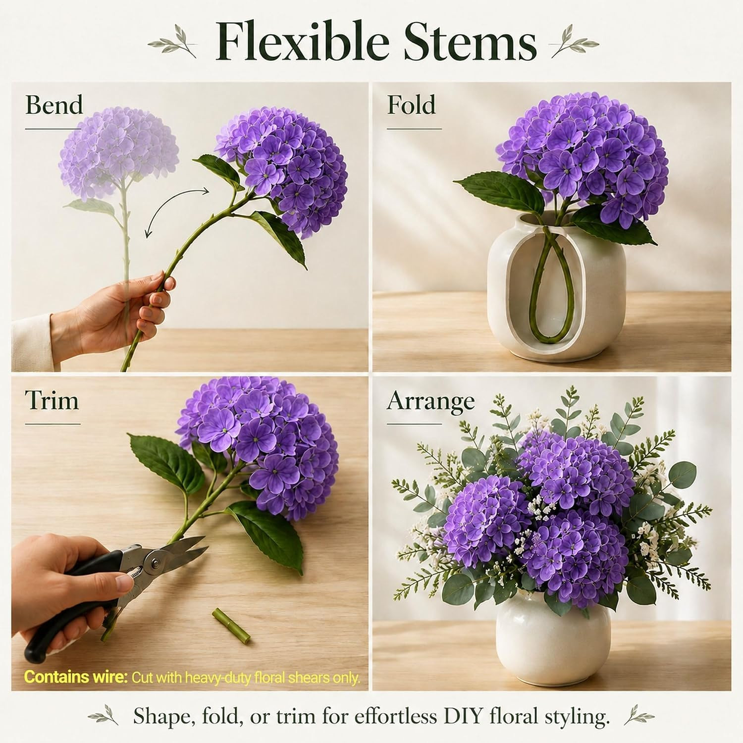 Real Touch Purple Hydrangea Artificial Flowers – 6 Stems for Home Decor