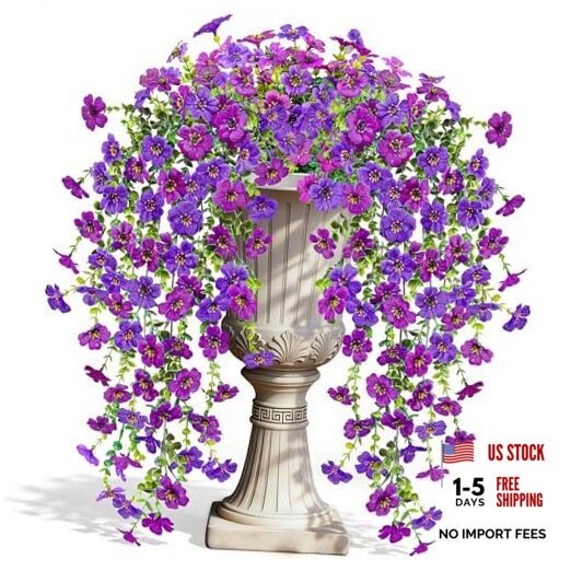 Artificial Flowers for Outdoors UV Resistant Fake Hanging Plants Purple-2pcs