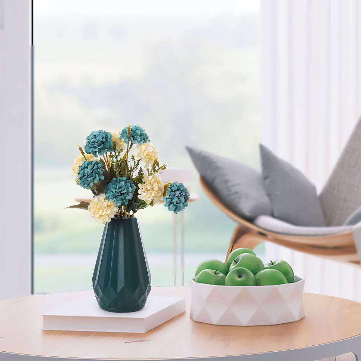 10 Heads Artificial Hydrangea Flowers Bouquet UV Resistant Plants Home Decor
