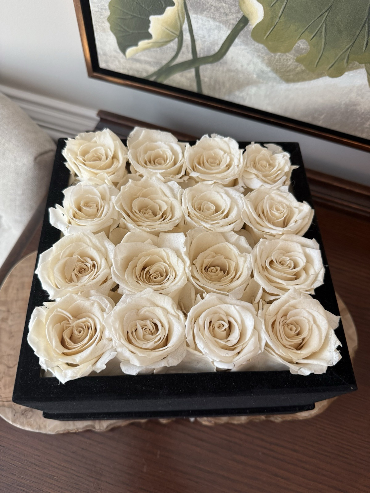 Rose Forever New York Real Preserved 16 White Roses Rose Black Velvet Square Box