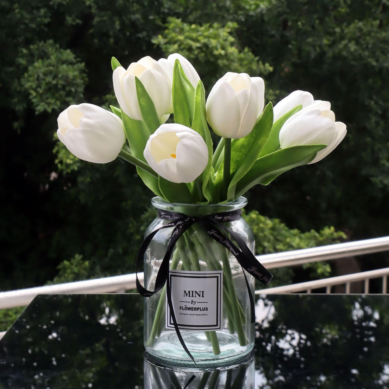 10 PCS Fake White Tulips Silk Artificial Flowers Real Touch Decor With Vase