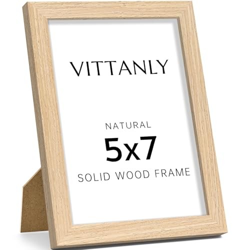 Picture Frame, Solid Wood Frame with Plexiglass, Includes 4×6 Mat, 5×7 Natural