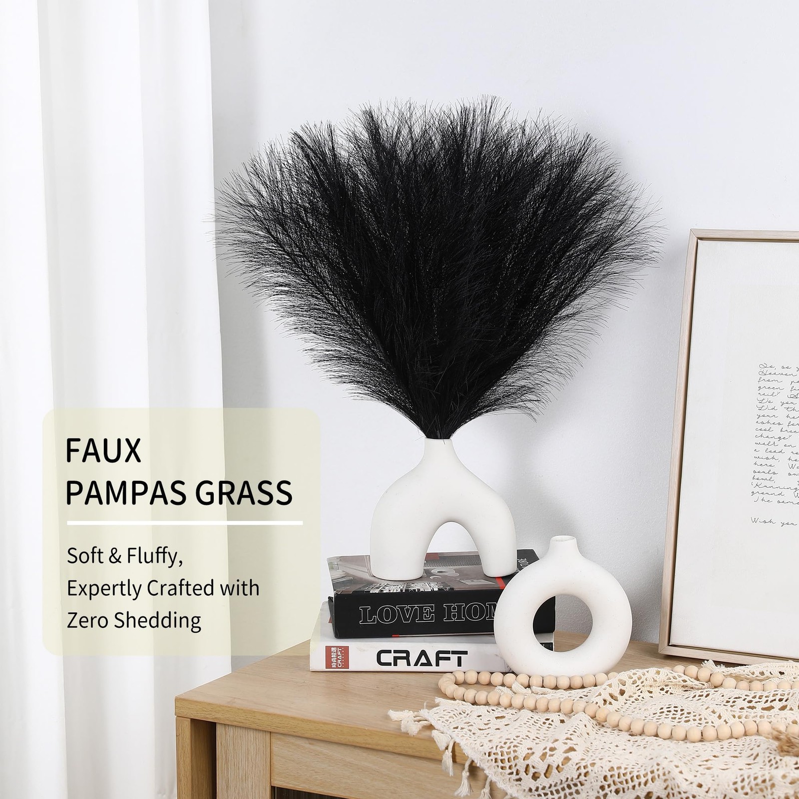 36 PCS Black Pampas Grass 21.6 Inch Faux Pampas Grass Fluffy Decor Wedding