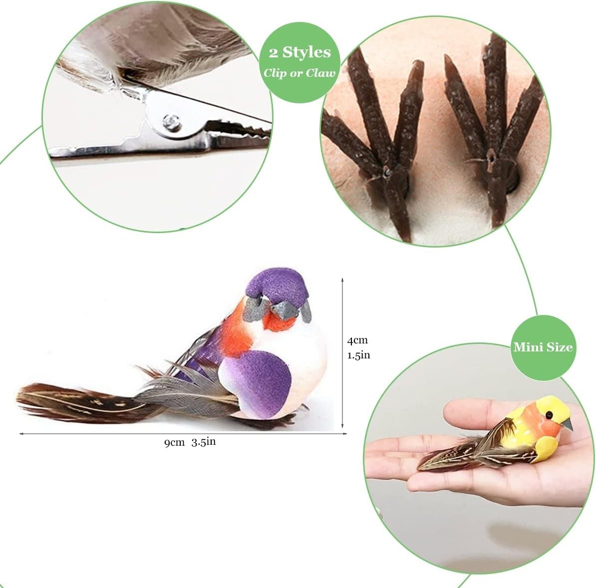 Charming 12pc Foam Feather Birds for Decorative Wreaths and Seasonal Displays