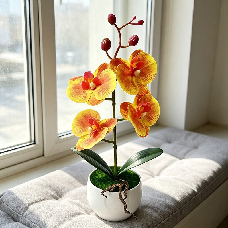 Artificial Phalaenopsis Orchid Potted Plant 12in White Purple Pink Orange